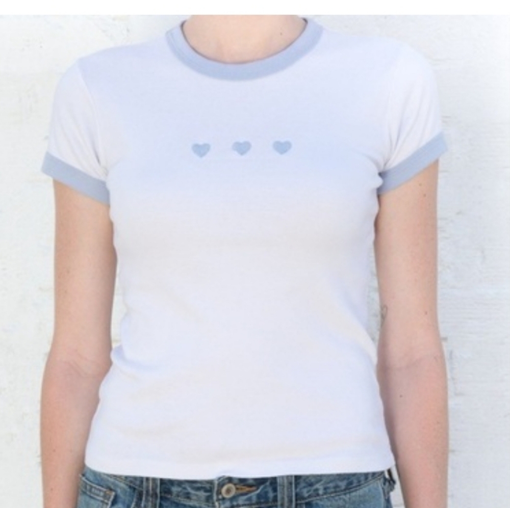 Brandy Melville White Tee with Blue Hearts
